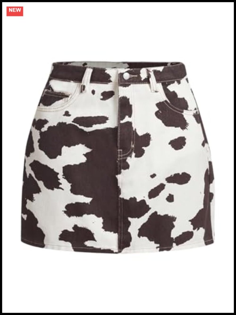 Cow Print Denim Mini Skirt Mid Rise Pull On Pocket Western Women's